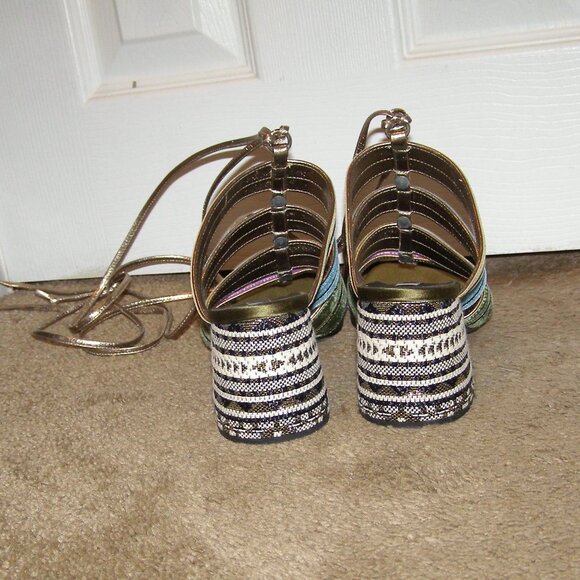 size 39 Arvid Yuki Shy Colorful Jewel Tones Velvet and Leather Block Heel Sandal - Picture 8 of 16